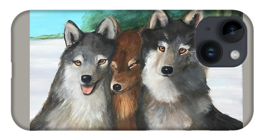 Wolf iPhone 14 Case featuring the painting The Family by Deborah Naves