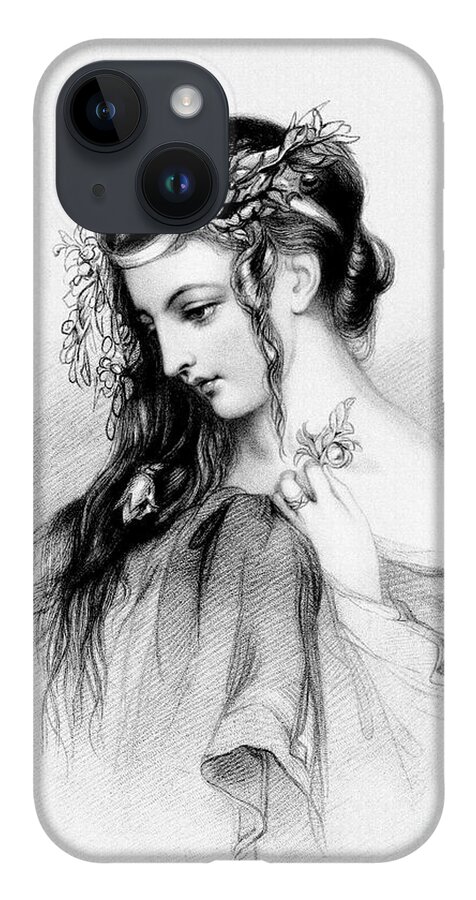 Flower Girl iPhone 14 Case featuring the drawing The Flower Girl Old Masters Fine Art Illustration by Rolando Burbon