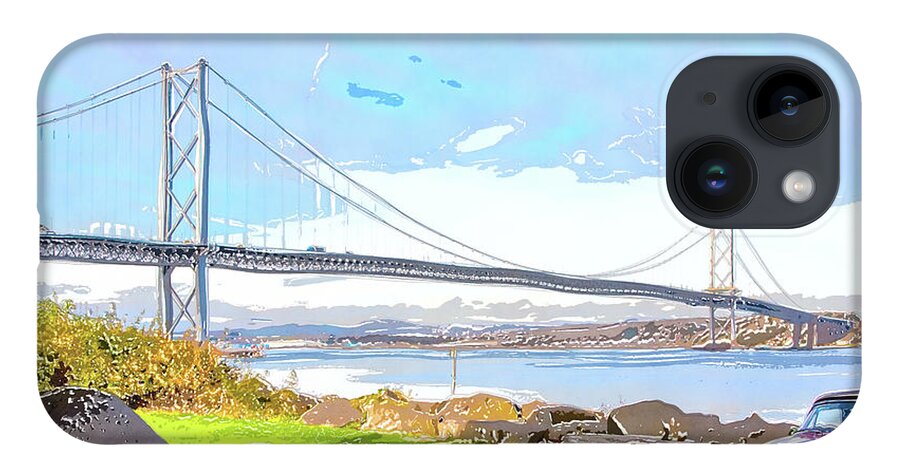 The Forth Suspension Bridge iPhone 14 Case featuring the digital art The Forth Suspension Bridge by SnapHappy Photos