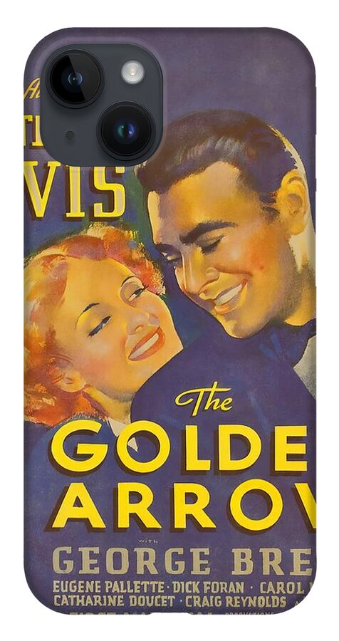 Golden iPhone 14 Case featuring the mixed media ''The Golden Arrow'', 1936, movie poster by Stars on Art