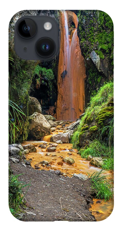 Andes iPhone 14 Case featuring the photograph The golden waterfall by Henri Leduc