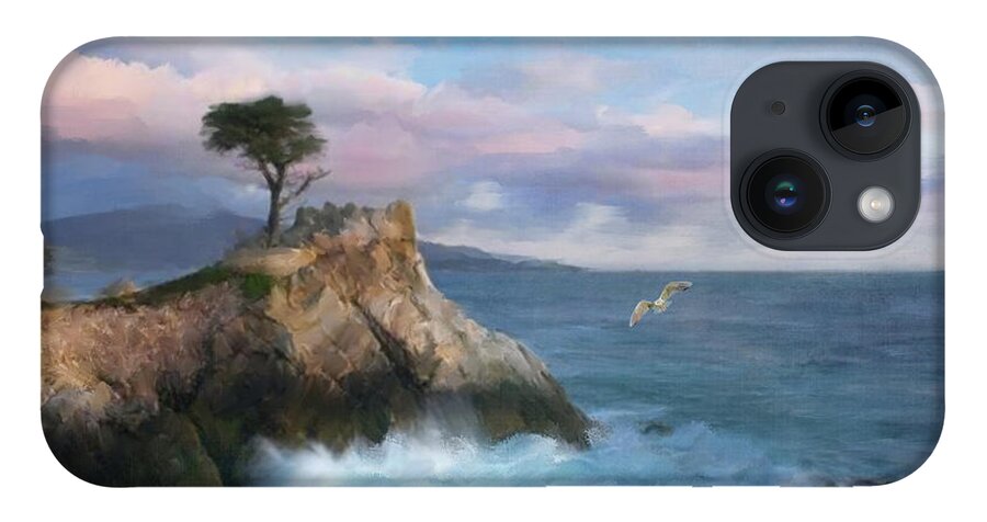 Cypress Point iPhone 14 Case featuring the mixed media The Lone Cypress at Cypress Point by Colleen Taylor
