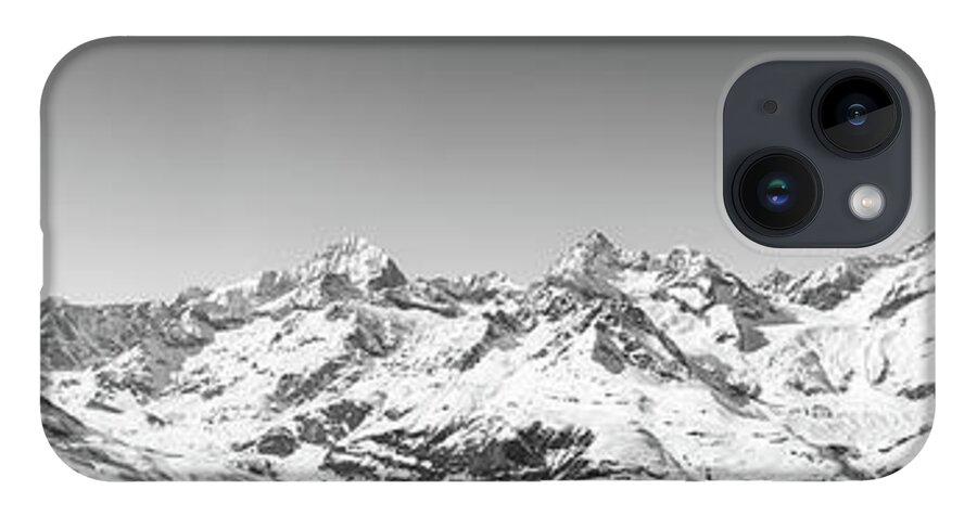 Alpine iPhone Case featuring the photograph The Matterhorn and Swiss Mountains Panorama BW by Rick Deacon