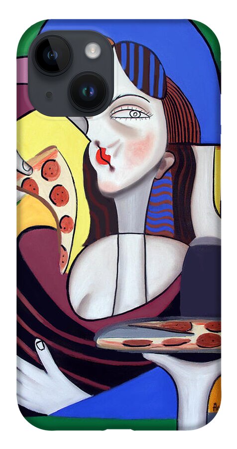 Mona Pizza iPhone 14 Case featuring the painting The Mona Pizza by Anthony Falbo