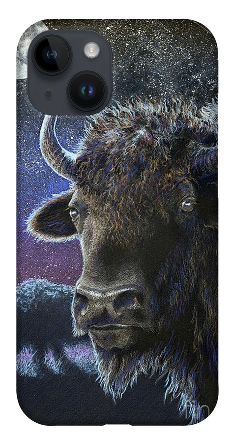 Bison iPhone Case featuring the drawing the Nightwatch by Jill Westbrook
