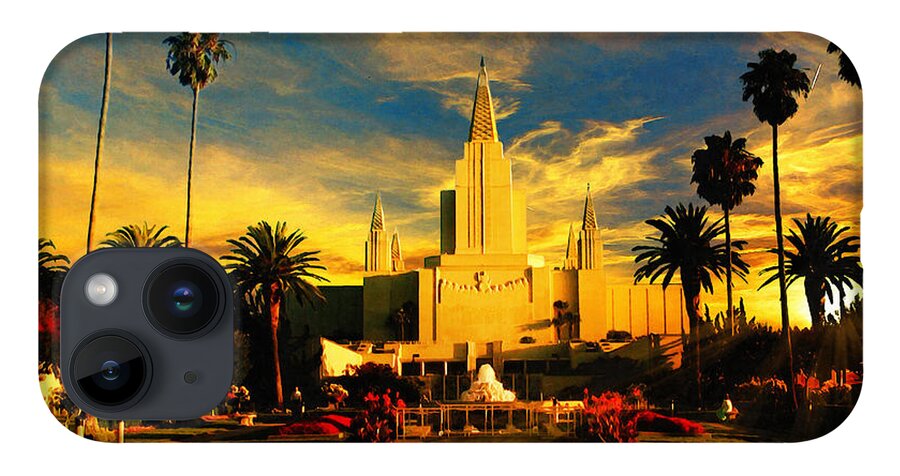 Oakland California Temple iPhone Case featuring the digital art The Oakland California Temple in sunset light by Nicko Prints