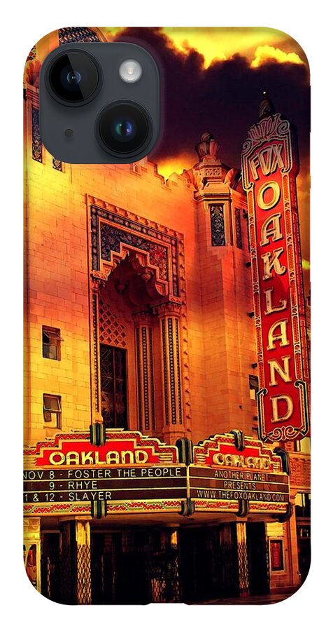 Fox Theatre iPhone 14 Case featuring the digital art The Oakland Fox Theatre in sunset light by Nicko Prints