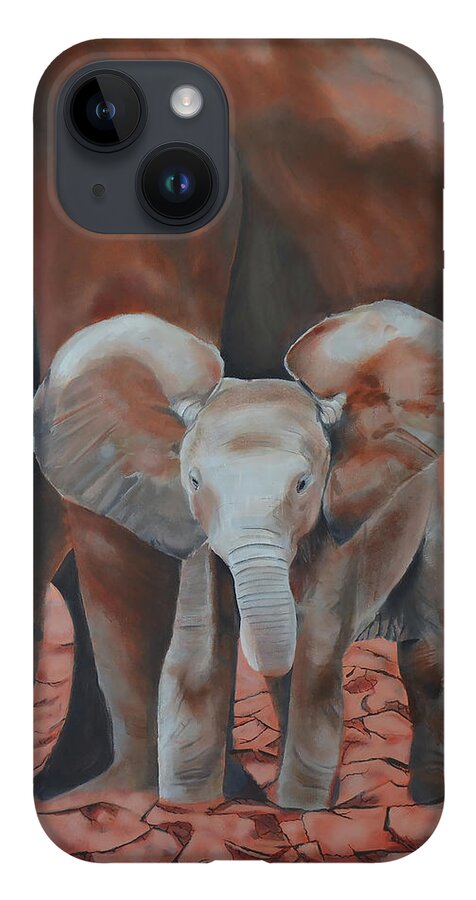 Elephant iPhone 14 Case featuring the painting The Precious- baby elephant by Alexis King-Glandon