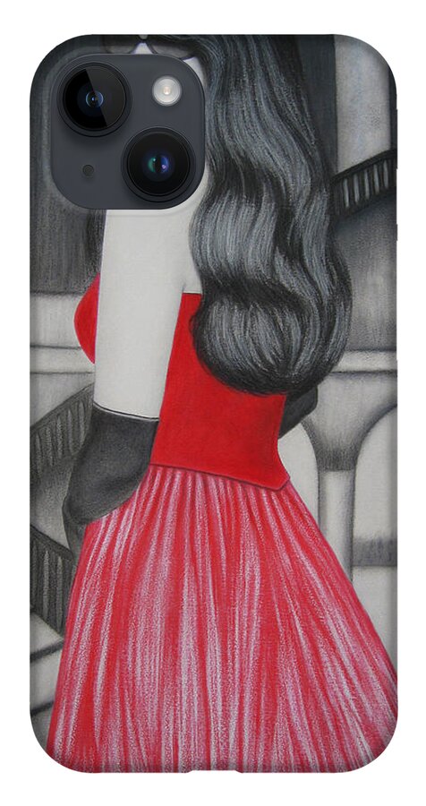 Red Dress iPhone 14 Case featuring the painting The Red Dress by Lynet McDonald