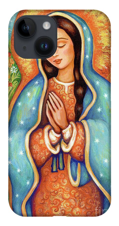 Christian Icon iPhone 14 Case featuring the painting The Virgin of Guadalupe by Eva Campbell