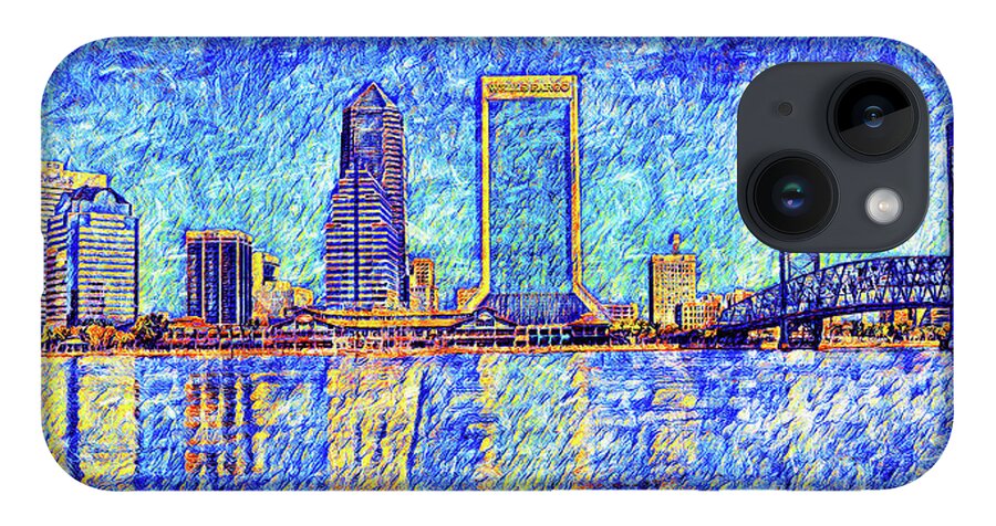 Downtown Jacksonville iPhone Case featuring the digital art The waterfront of downtown Jacksonville, Florida - digital painting by Nicko Prints