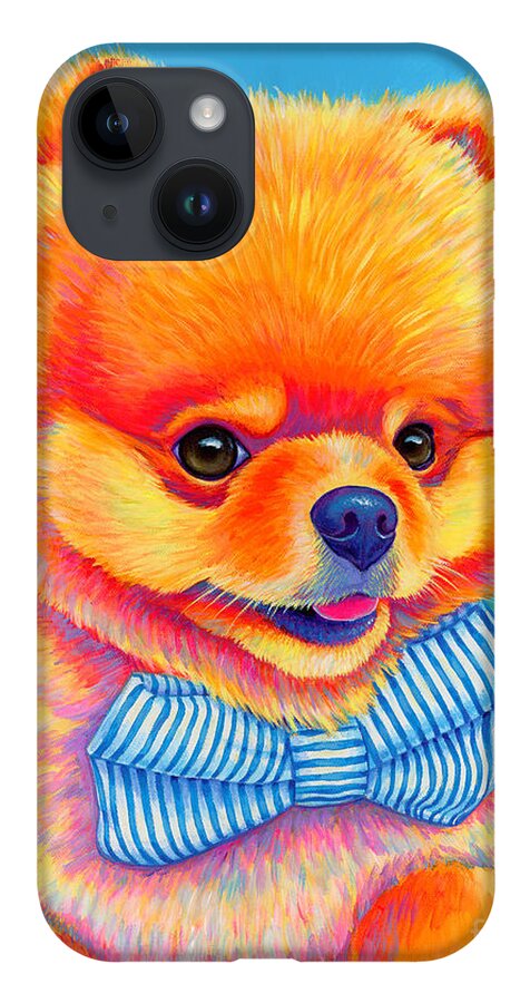 Pomeranian iPhone 14 Case featuring the painting Theo the Pomeranian by Rebecca Wang