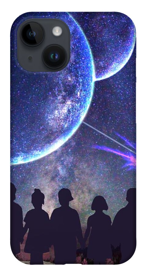 Star Children iPhone 14 Case featuring the digital art They Come From the Stars by Vennie Kocsis