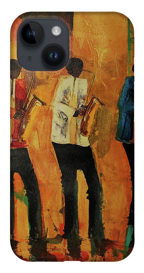  iPhone Case featuring the painting Three Saxo's In Time by Ndabuko Ntuli