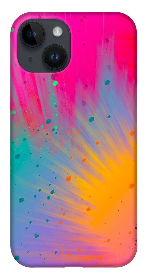 Colorful iPhone 14 Case featuring the digital art Tiara - Artistic Colorful Abstract Carnival Splatter Watercolor Digital Art by Sambel Pedes