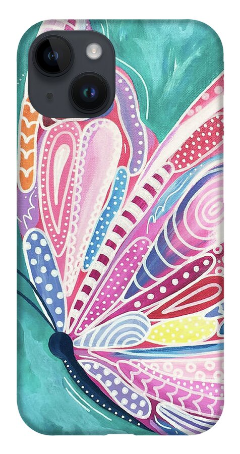 Butterfly iPhone 14 Case featuring the painting Tickled Pink by Beth Ann Scott