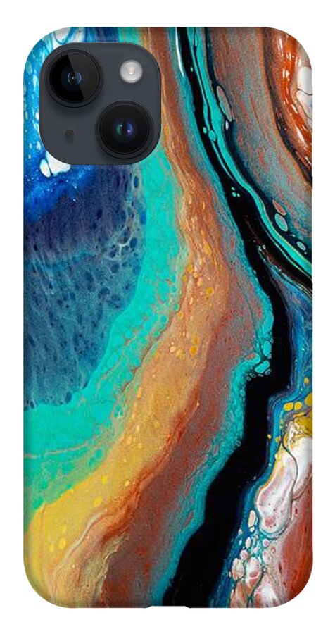 Abstract iPhone 14 Case featuring the digital art Time And Space - Colorful Abstract Contemporary Acrylic Painting by Sambel Pedes