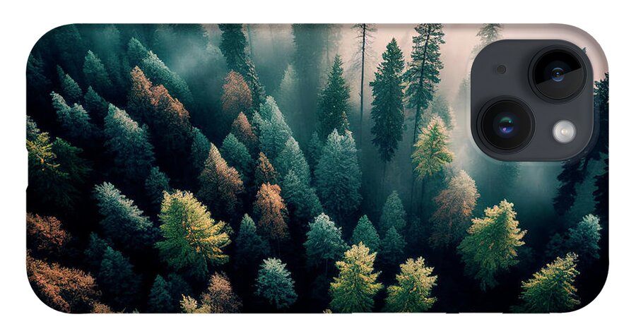 Pine iPhone 14 Case featuring the photograph Top view of dark green forest landscape by Jelena Jovanovic