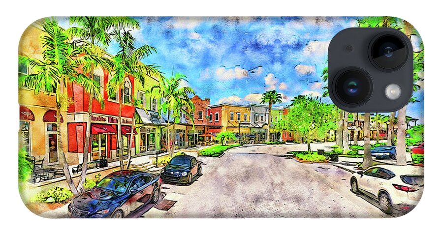 Tradition Square iPhone Case featuring the digital art Tradition Square in Port St. Lucie, Florida - pen and watercolor by Nicko Prints