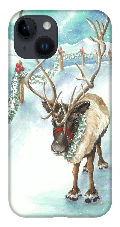 Reindeer iPhone 14 Case featuring the painting Tranquil Trek by Lori Taylor