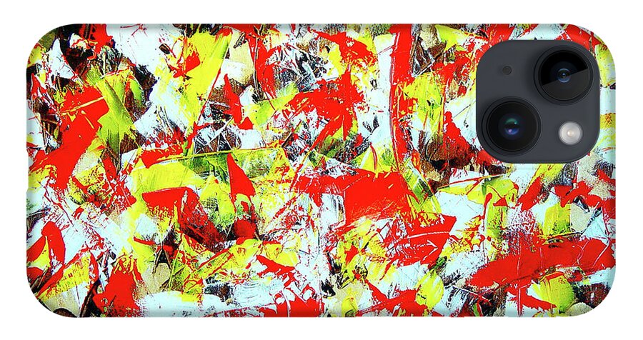 Yellow iPhone 14 Case featuring the painting Transitions with Yellow Brown and Red by Dean Triolo