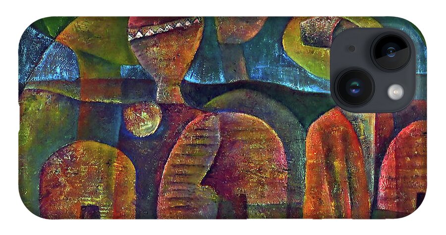 African Art iPhone 14 Case featuring the painting Travelers Then Came by Martin Tose 1959-2004