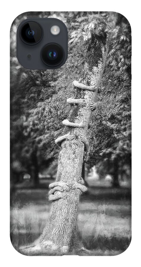 Annecy iPhone 14 Case featuring the photograph Tree Huggers Annecy France Black and White by Carol Japp