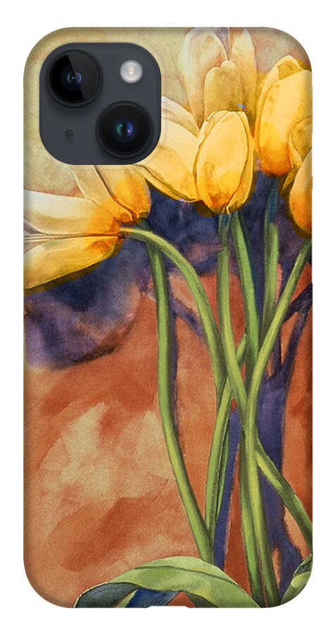 Yellow Tulips iPhone 14 Case featuring the painting Tulips by Cathy Locke