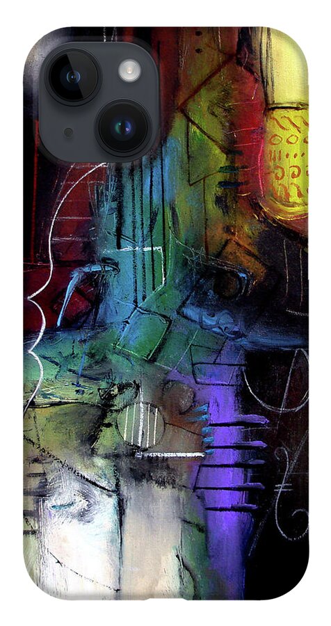Abstract iPhone 14 Case featuring the painting Turquoise Jazz by Jim Stallings