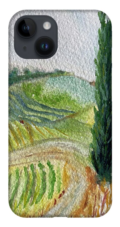 Cypress Tree iPhone Case featuring the painting Tuscan Cypress Tree Landscape by Roxy Rich