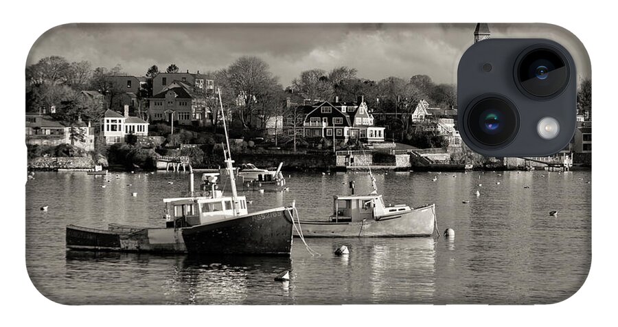 Abbot Hall iPhone 14 Case featuring the photograph Two lobster boats on Marblehead harbor by Jeff Folger