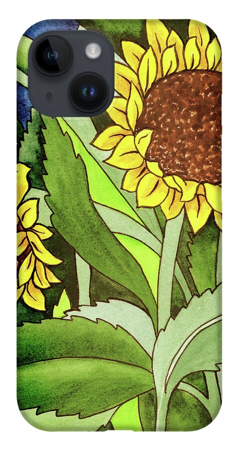 Sunflowers iPhone 14 Case featuring the painting Two Sunflowers Under The Tuscan Sun by Irina Sztukowski
