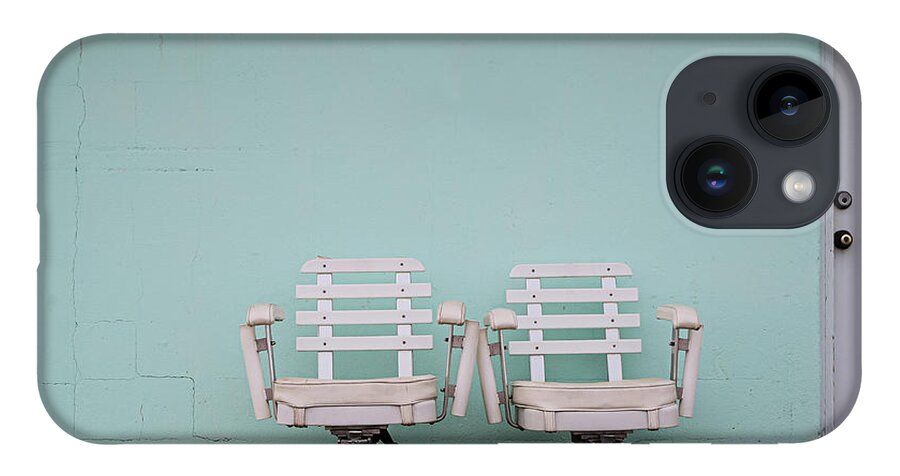 Fishing iPhone 14 Case featuring the photograph Two White Chairs by Steve Stanger
