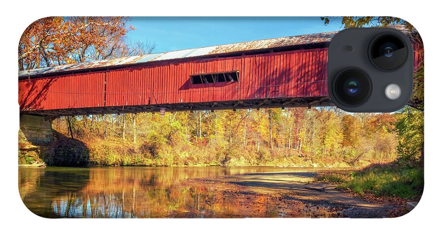 Parke County iPhone 14 Case featuring the photograph Under Cox Ford Bridge in Autumn by Susan Rissi Tregoning