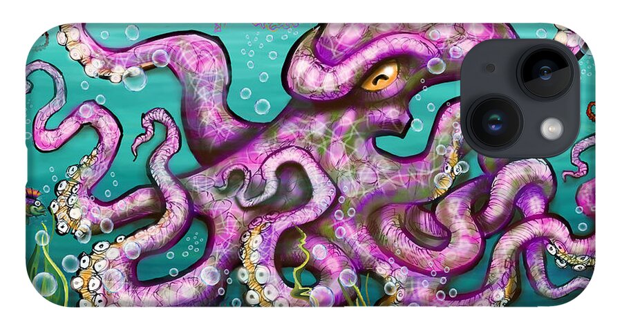 Octopus iPhone 14 Case featuring the digital art Undersea Garden Party by Kevin Middleton