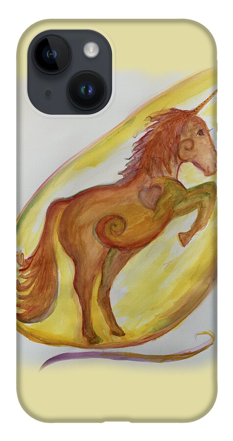Unicorn iPhone 14 Case featuring the painting Unicorn Rearing by Sandy Rakowitz