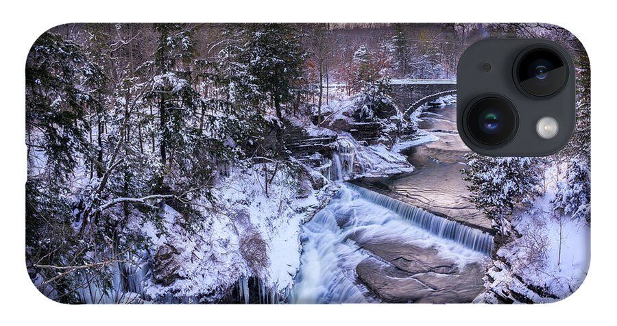 Upper Taughannock Falls In Winter iPhone 14 Case featuring the photograph Upper Taughannock Falls In Winter by Mark Papke