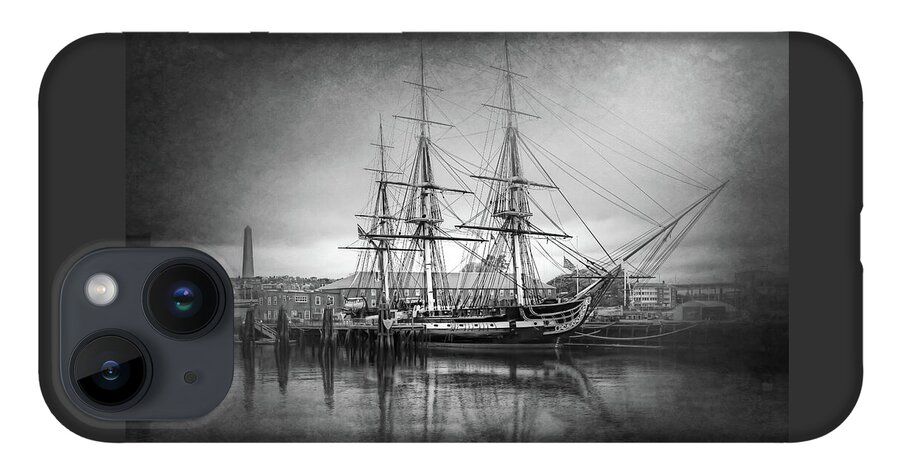 Boston iPhone 14 Case featuring the photograph USS Constitution Boston Black and White by Carol Japp