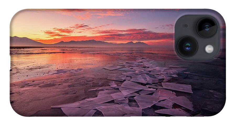 Utah Lake iPhone 14 Case featuring the photograph Utah Lake Ice Sunrise by Wesley Aston