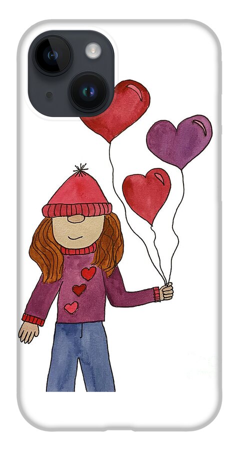 Valentine's Day iPhone 14 Case featuring the mixed media Valentine's Day Girl Gnome by Lisa Neuman