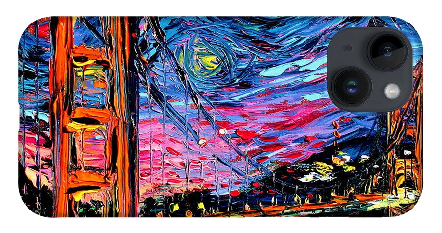 Golden Gate Bridge iPhone 14 Case featuring the painting van Gogh Never Saw Golden Gate by Aja Trier