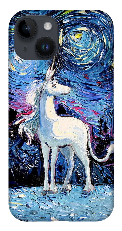 Unicorn iPhone 14 Case featuring the painting van Gogh Never Saw the Last by Aja Trier