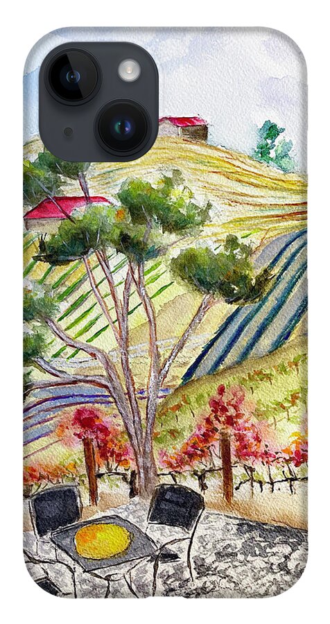 View iPhone 14 Case featuring the painting View from the patio at Gershon Bachus Vintners by Roxy Rich