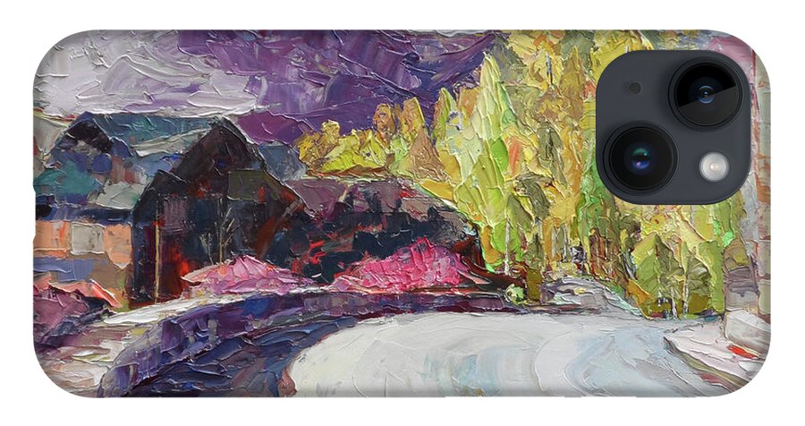 Telluride Village iPhone 14 Case featuring the painting Village Bridge, 2018 by PJ Kirk