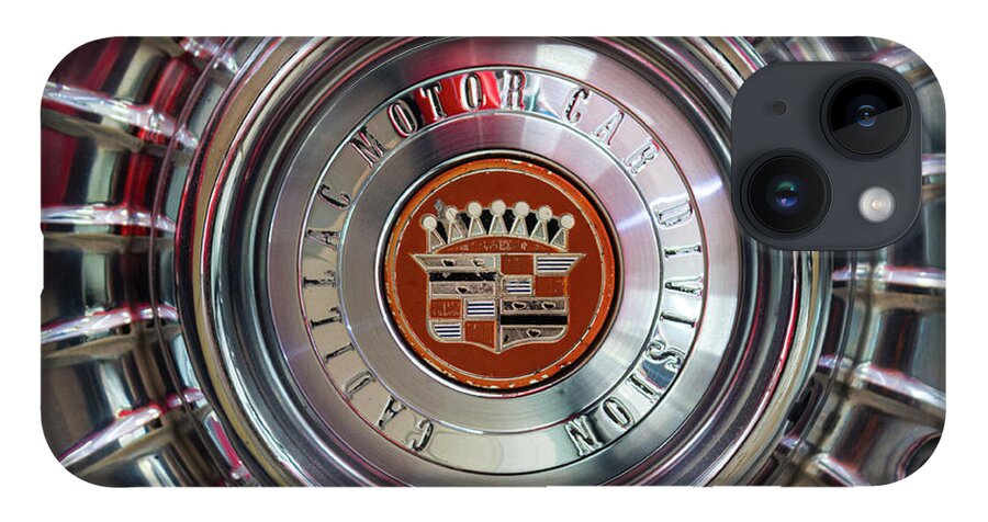 Cadillac iPhone 14 Case featuring the photograph Vintage Cadillac De Ville Convertible 1967 wheel with emblem by Viktor Wallon-Hars