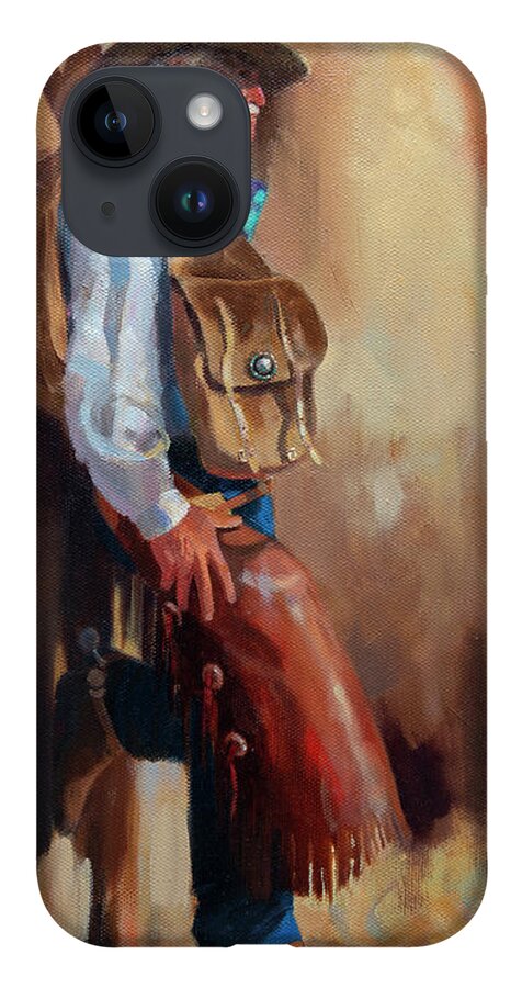 Western Art iPhone 14 Case featuring the painting Waiting for Tommy by Carolyne Hawley