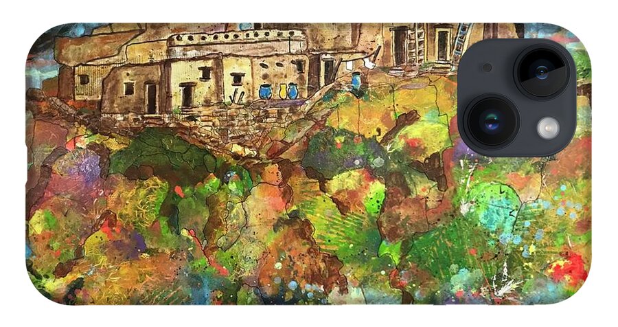 Southwest Landscape iPhone 14 Case featuring the painting Walpi Village II by Elaine Elliott