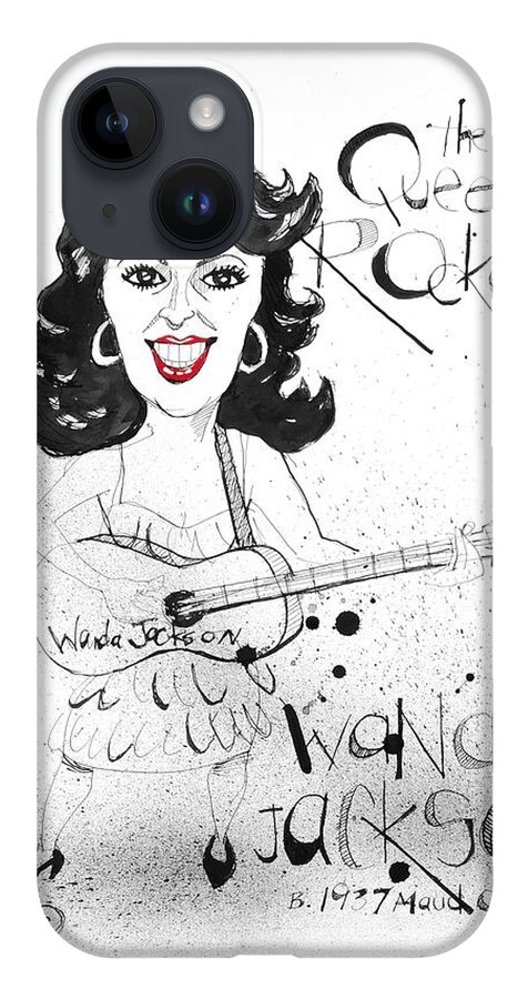  iPhone 14 Case featuring the drawing Wanda Jackson by Phil Mckenney