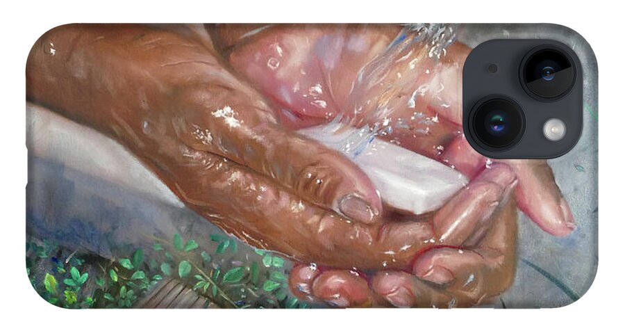 Hand Washing iPhone 14 Case featuring the painting Washing Hands by Jonathan Gladding