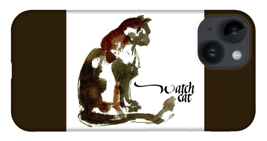 Original Watercolors iPhone Case featuring the painting Watch Cat by Chris Paschke